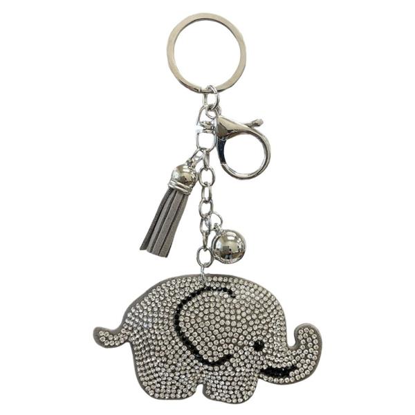 RHINESTONE ELEPHANT BAG CHARM KEYCHAIN WITH TASSEL