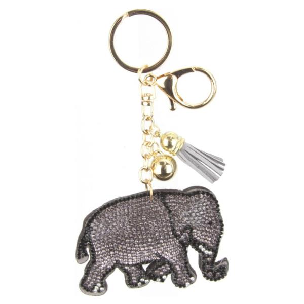 RHINESTONE ELEPHANT BAG CHARM KEYCHAIN WITH TASSEL