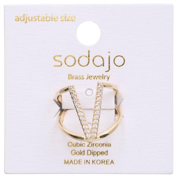SODAJO V Shape CZ Gold Dipped Adjustable Ring