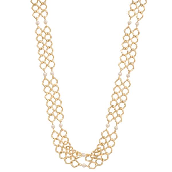 SODAJO Pearl Bead Woven Link Gold Dipped Necklace