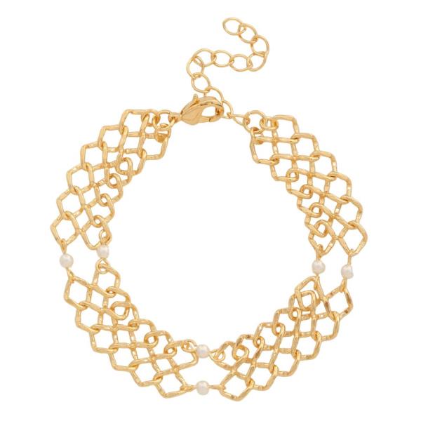 SODAJO Pearl Bead Woven Link Gold Dipped Bracelet