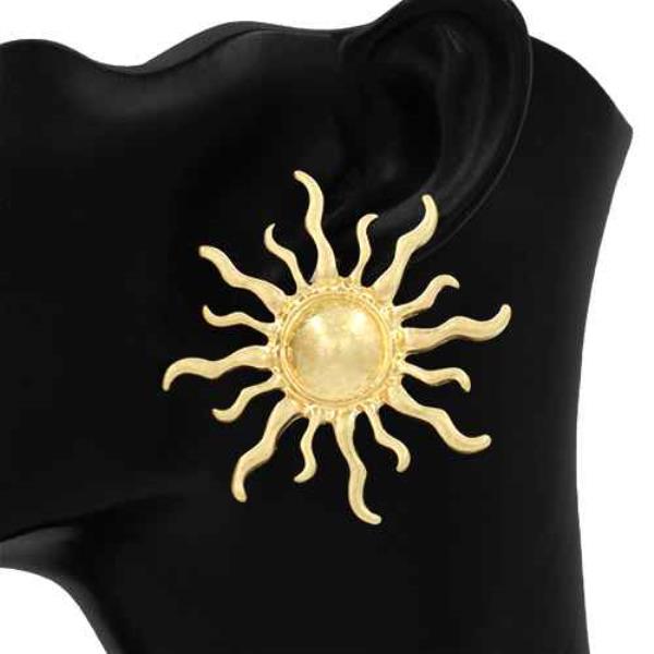 Metal Sunburst Round Center Stud Earring