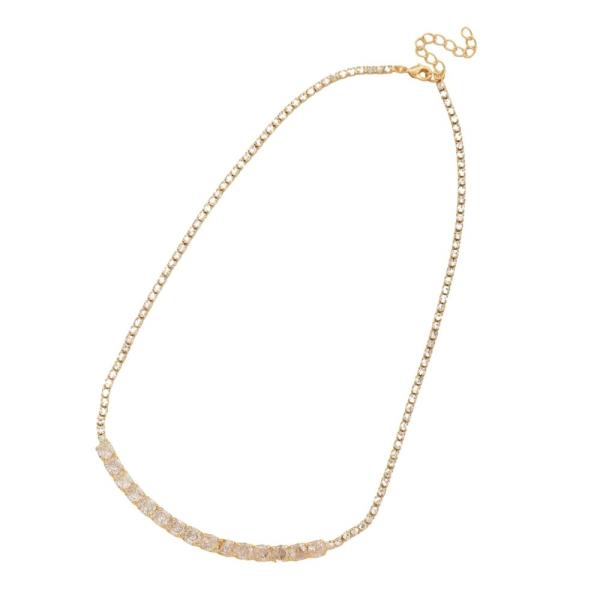 SODAJO Gold Dipped Rhinestone Tennis Necklace