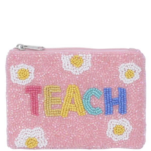 Teach Beaded Zipper Coin Purse Bag Pouch