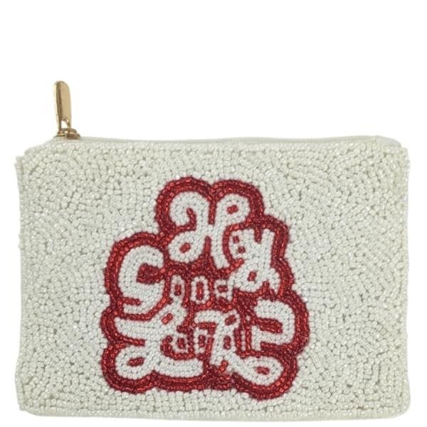 Hey Good Looking Beaded Zipper Coin Purse Pouch