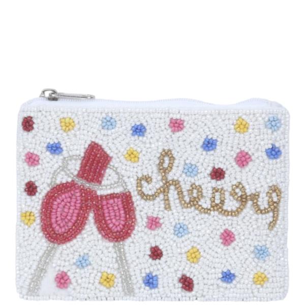 Cheers Beaded Zipper Coin Purse Bag Pouch