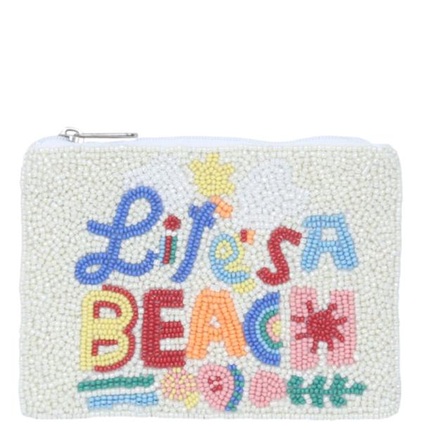 Life Is a Beach Beaded Zipper Coin Purse Pouch
