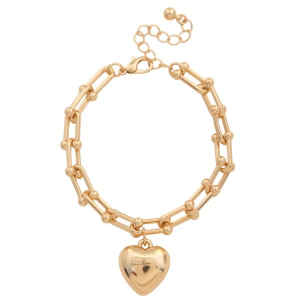 Puffy Heart Charm U Link Metal Bracelet