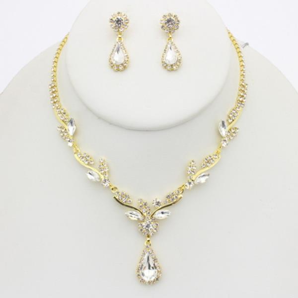 Crystal Stone Teardrop Necklace Earring Set