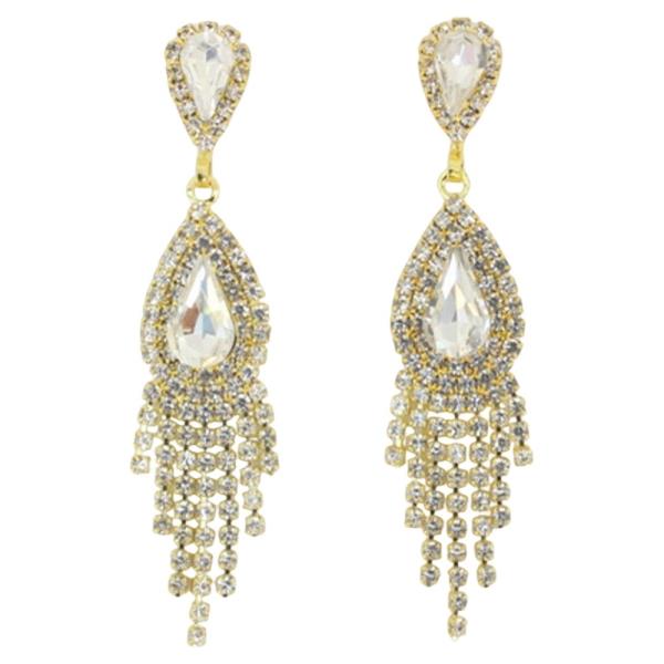 Crystal Stone Teardrop Tassel Earrings