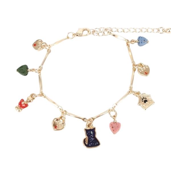 Cat Heart Multi Charm Mix Ornament Bracelet