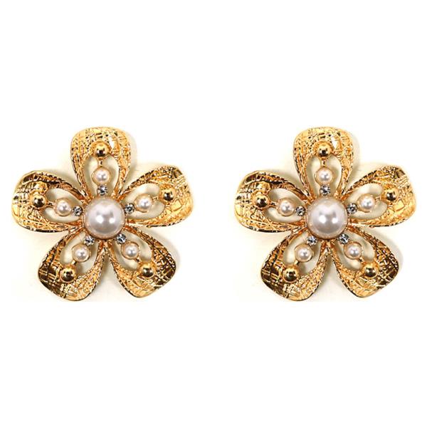 Metal Pearl Floral Stud Earring