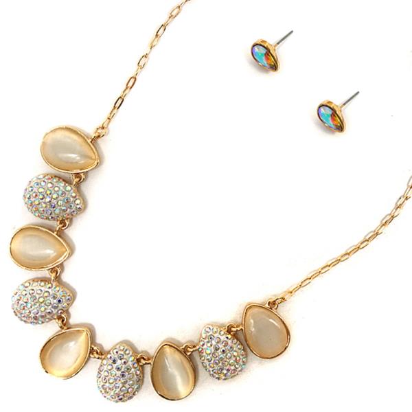 Teardrop Rhinestone Resin Necklace Earring Set