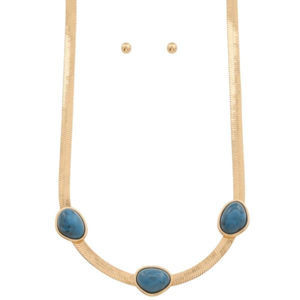 Acetate Stone Station Flat Link Chain Necklace