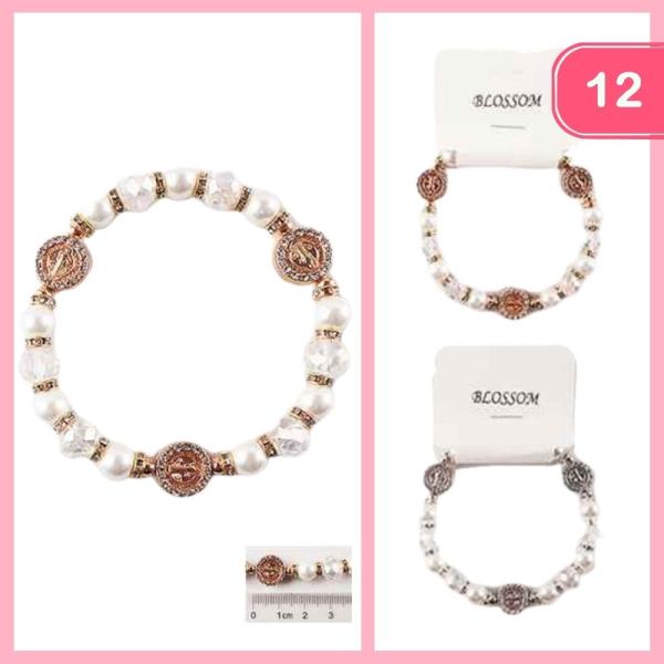 Rhinestone Pearl Pendant Bracelet (12 Units)