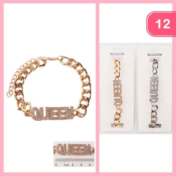 Rhinestone Queen Chain Bracelet (12 Units)
