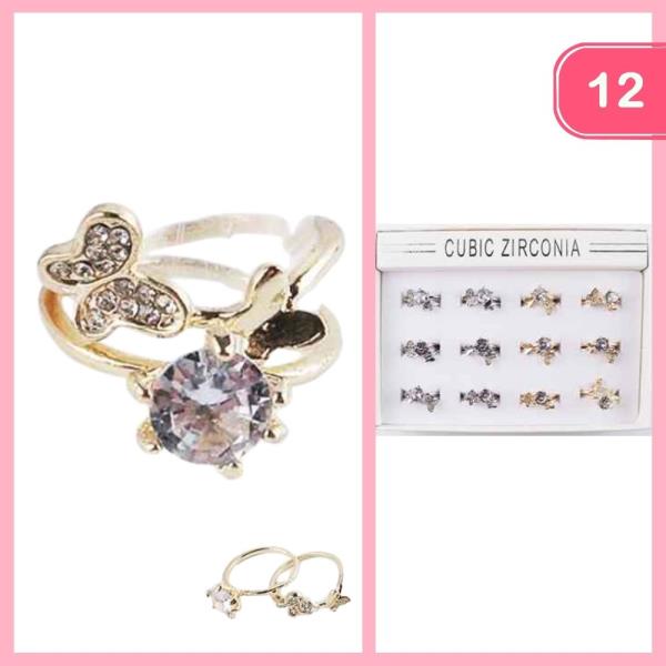 Cubic Zirconia Butterfly Ring (12 Units)