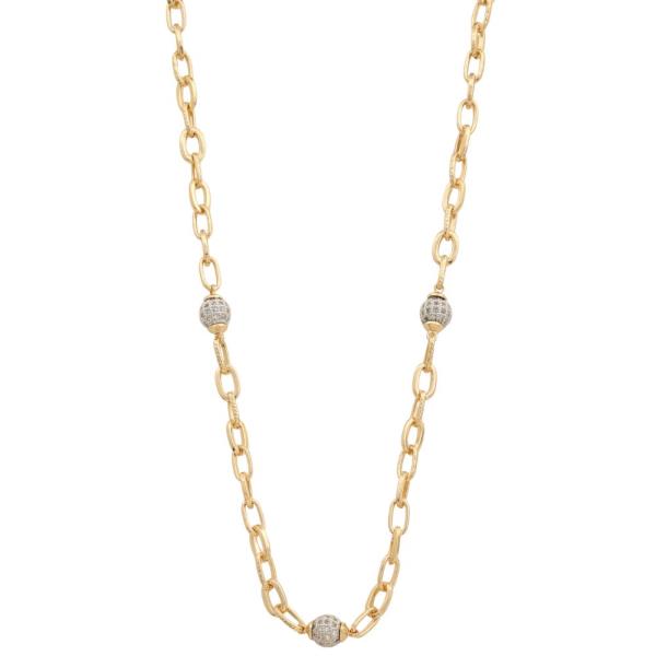 Gold Dipped CZ Ball Station Chain Necklace
