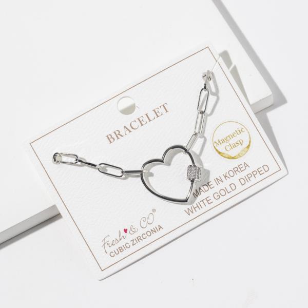 Gold Dipped Cubic Zirconia Chain Heart Bracelet