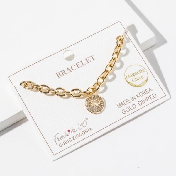 Gold Dipped Cubic Zirconia Texas Pendant Bracelet
