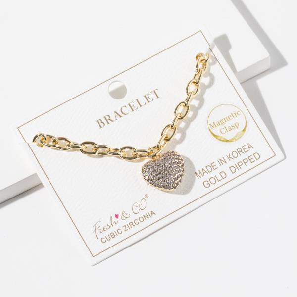 Gold Dipped Cubic Zirconia Heart Pendant Bracelet
