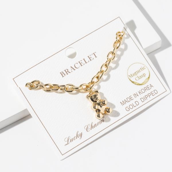 Gold Dipped Metal Chain Link Gummy Bear Bracelet