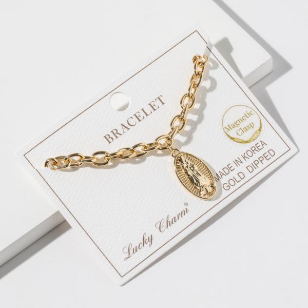 Gold Dipped Metal Chain Link Guadalupe Bracelet