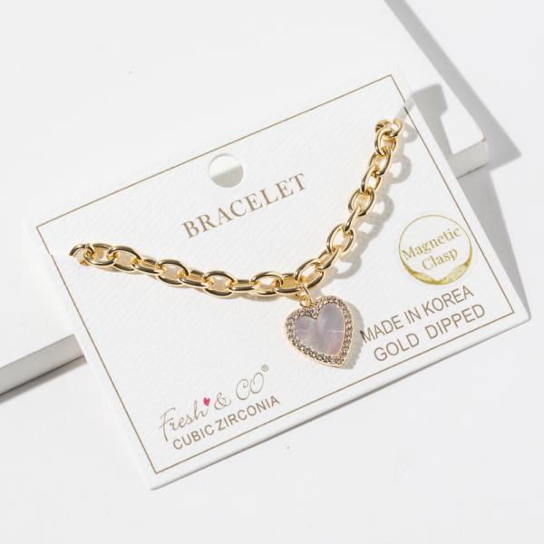 Gold Dipped Cubic Zirconia Heart Pendant Bracelet