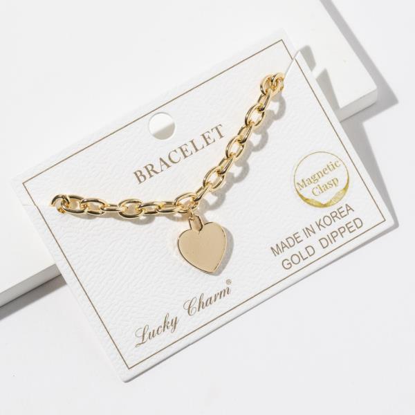 Gold Dipped Metal Chain Heart Pendant Bracelet