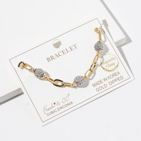 Gold Dipped Cubic Zirconia Metal Chain Bracelet