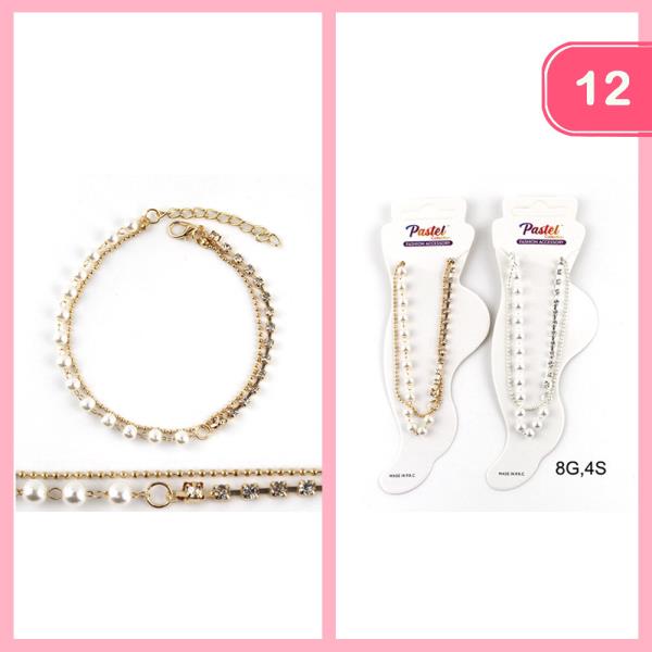 Stackable Pearl Rhinestone Anklet (12 Units)