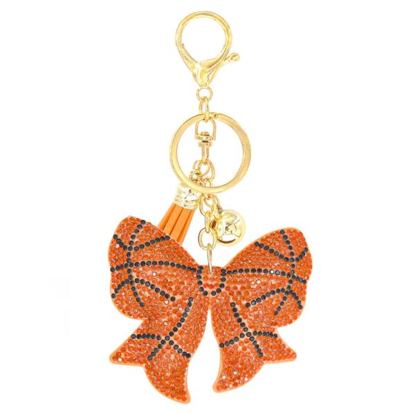 RHINESTONE BASKETBALL BOW KEYCHAIN