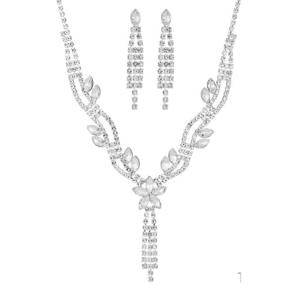 Rhinestone Flower Tassel Necklace Earring Set