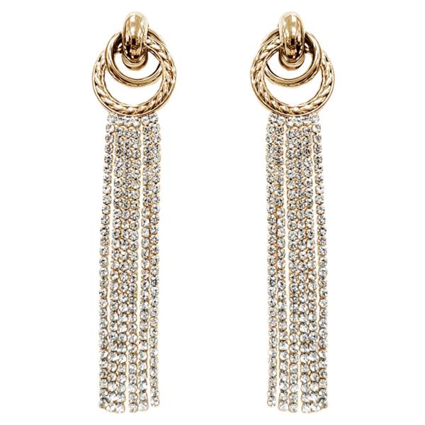 Rhinestone Knot Tassel Long Earring