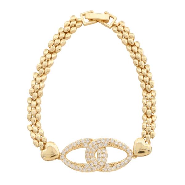 Pave Rhinestone Oval Double Heart Metal Bracelet