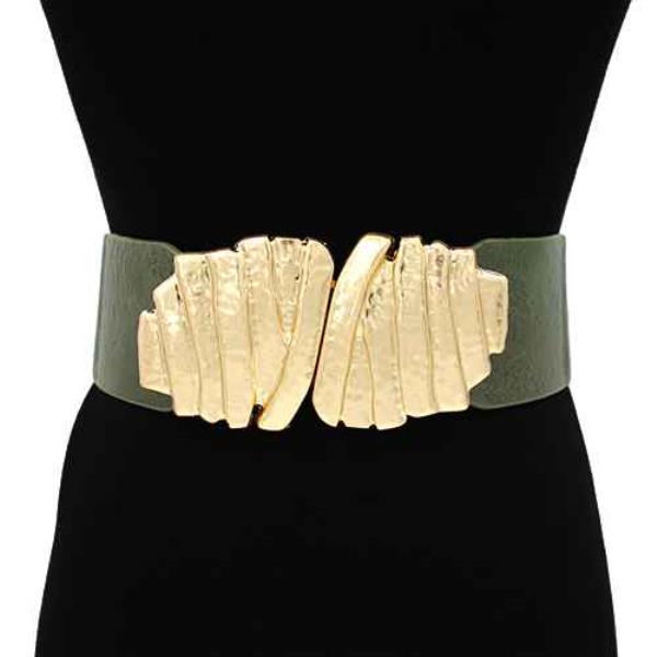 Wide Metal Abstract Plate Buckle Elastic Belt