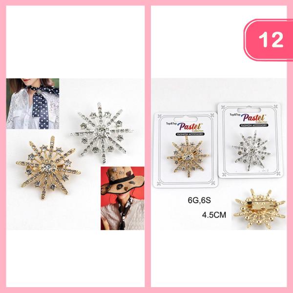 Rhinestone Sunburst Brooch (12 Units)