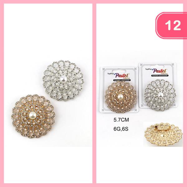 Rhinestone Pearl Flower Brooch (12 Units)