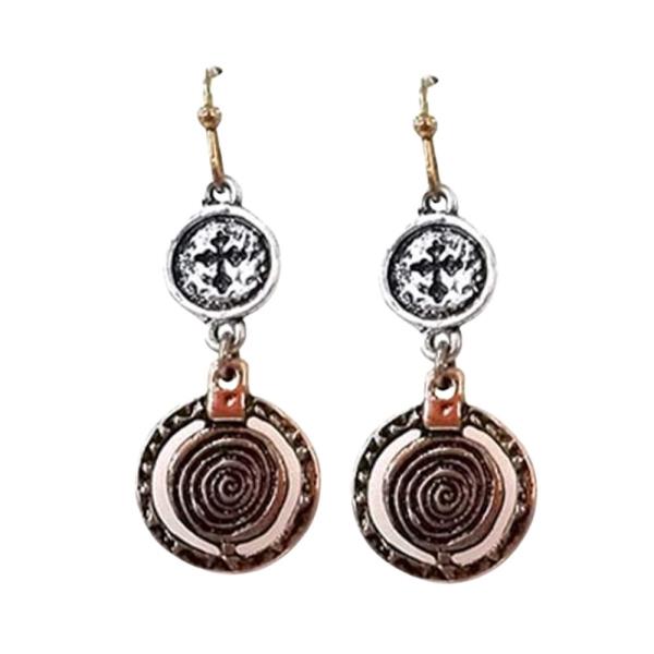 Two Tone Metal Circle Spiral Dangle Earring