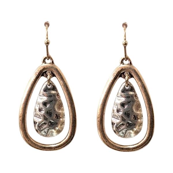 Western Two Tone Metal Teardrop Dangle Earring