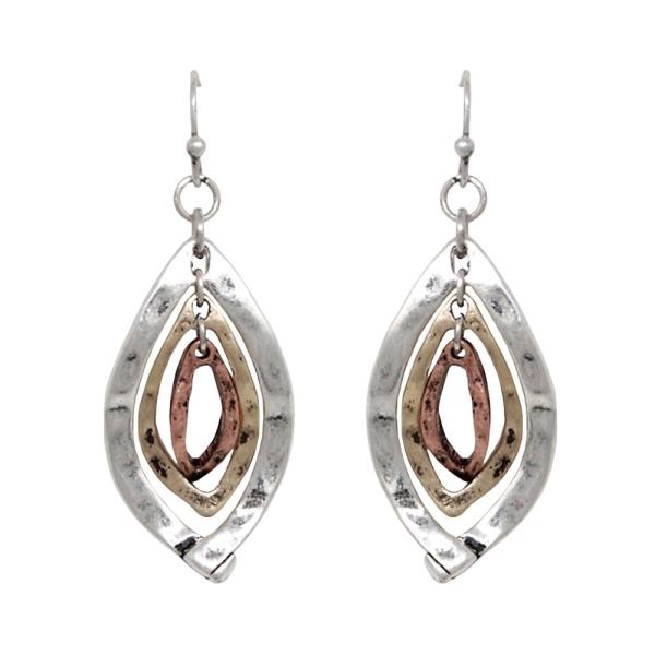 Western Tri Tone Metal Marquise Dangle Earring