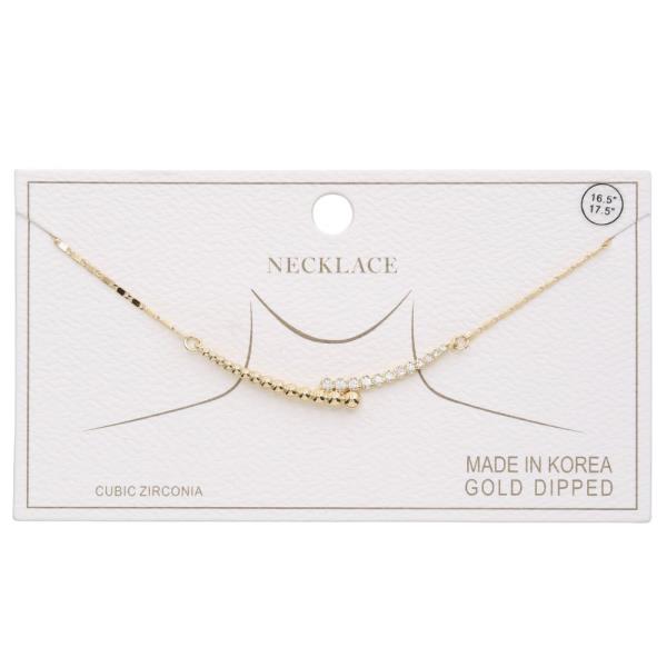 GOLD DIPPED CZ METAL BAR PENDANT NECKLACE