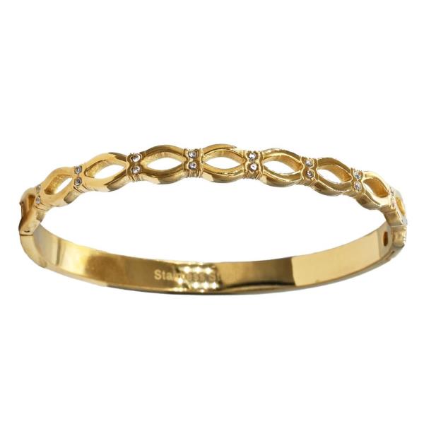 CZ Oval Link Stainless Steel Bangle Bracelet