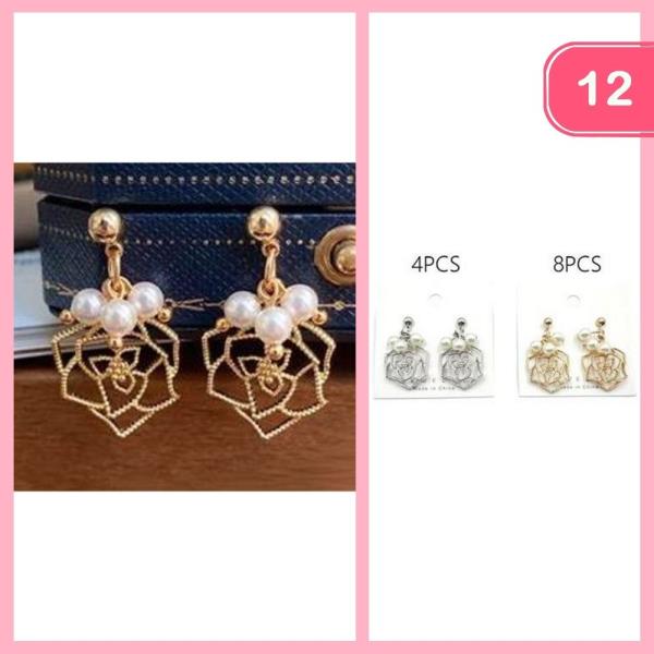 Pearl Flower Dangle Earrings (12 Units)