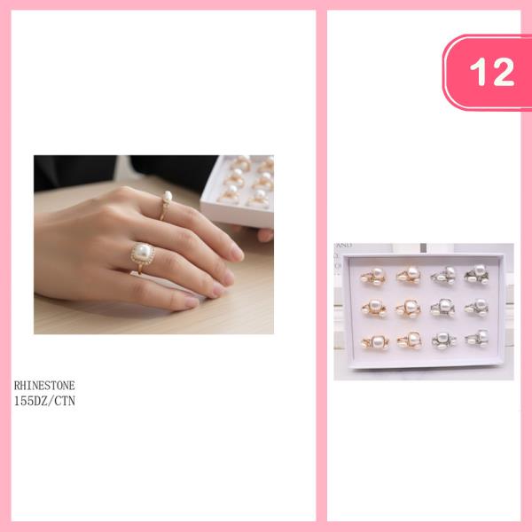Rhinestone Pearl Ring (12 Units)