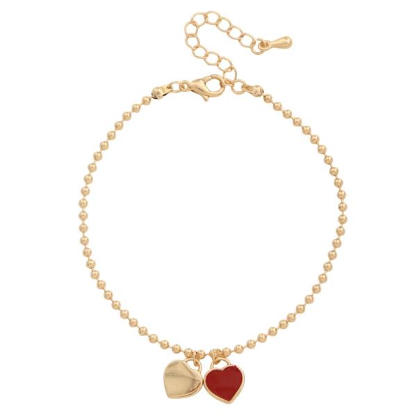 Double Heart Charm Beaded Bracelet