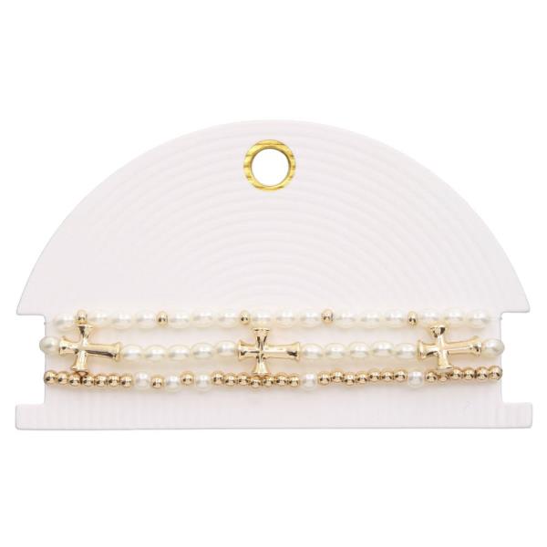 Cross Charm Pearl Bead Bracelet Set