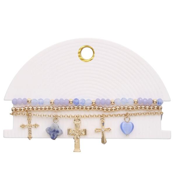 Charm Mixed Bead Accent Stretch Bracelet Set
