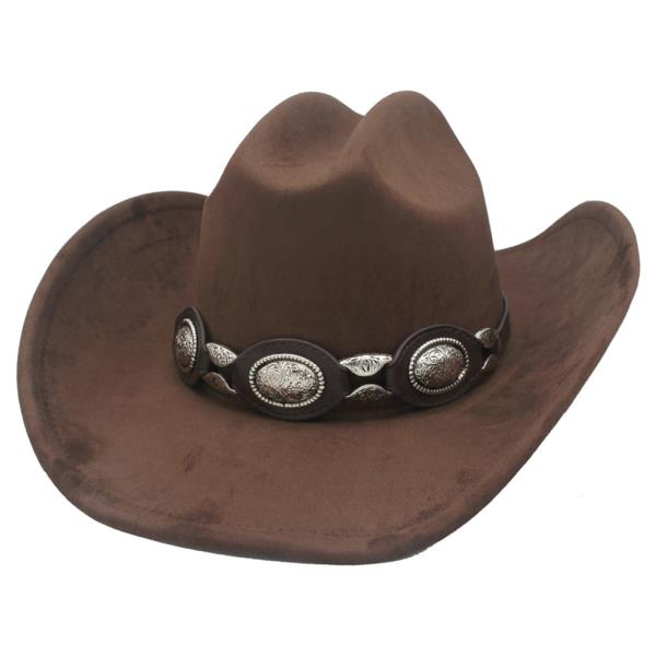 CONCHO LINK BANDED MICROSUEDE COWBOY HAT