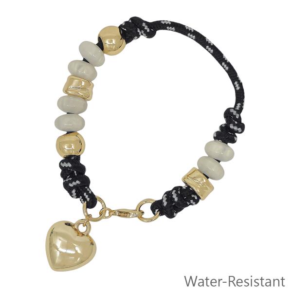 Heart Charm Thread Beaded Water Resistant Bracelet